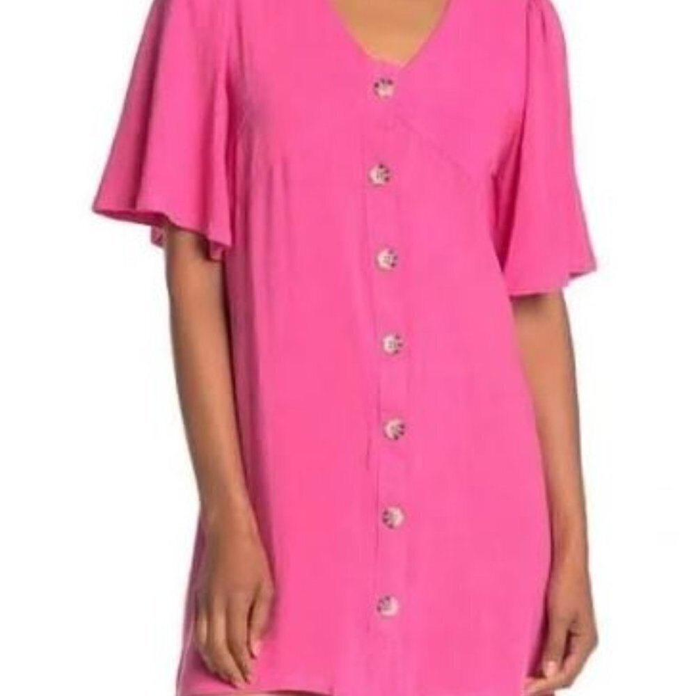 Good Luck Gem Button Down Linen Pink Dress Size S